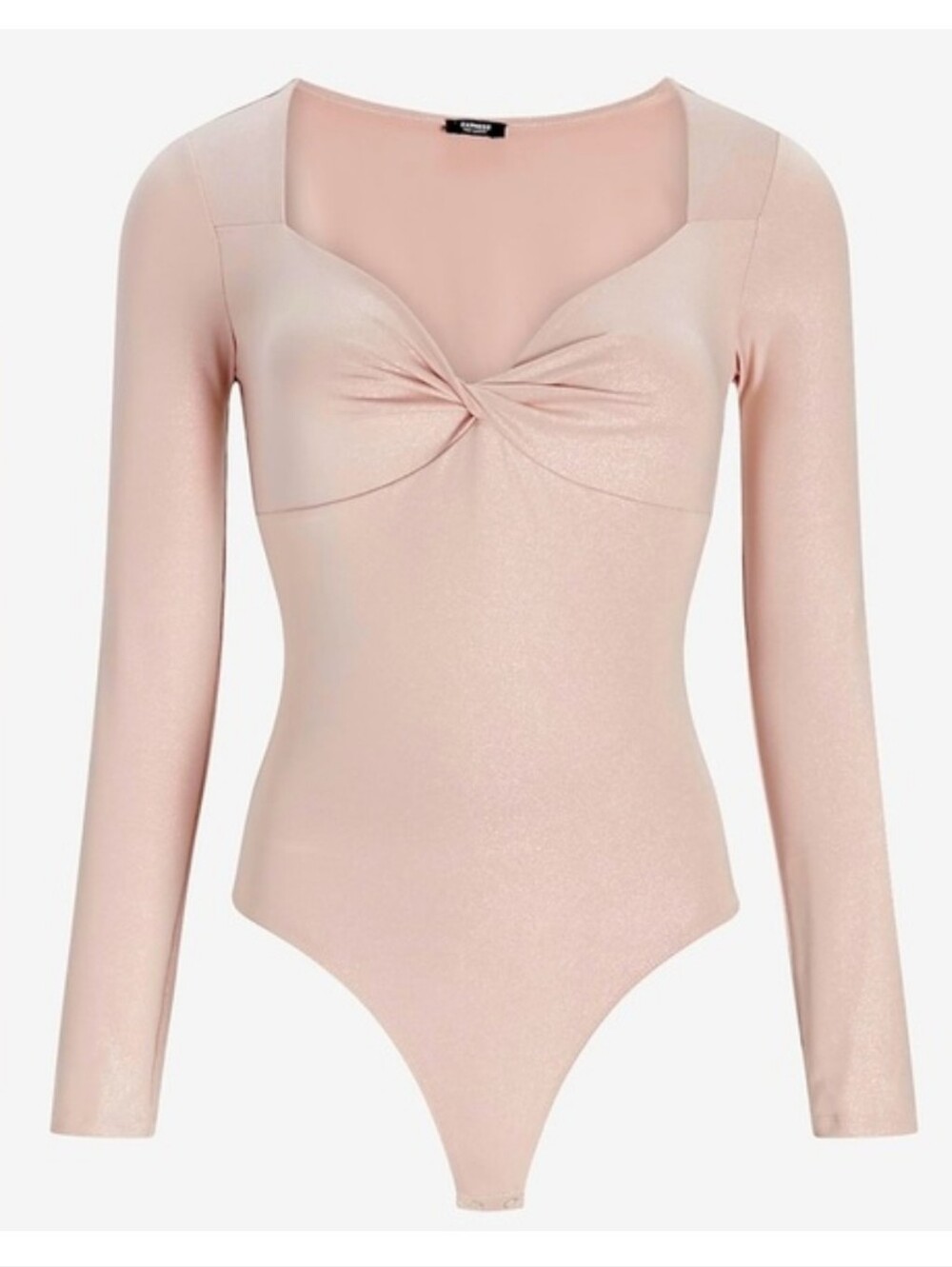 NWT Express Blush Pink Twist-Front Long Sleeve Bodysuit Metallic Body Contour, M